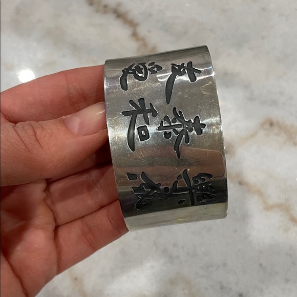 Silver Cuff Bracelet with Engraved Design